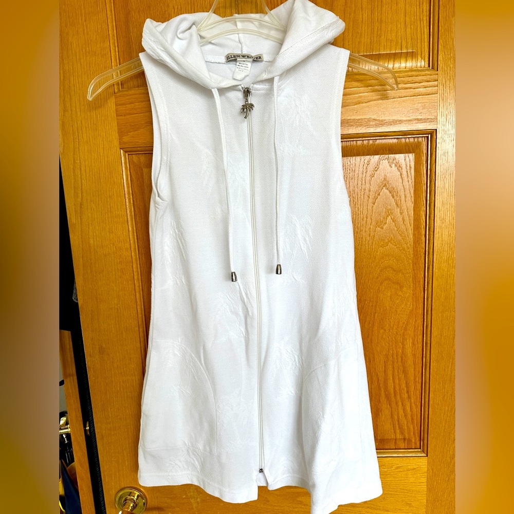 Sleeveless White Hooded Swim Coverup with Zip